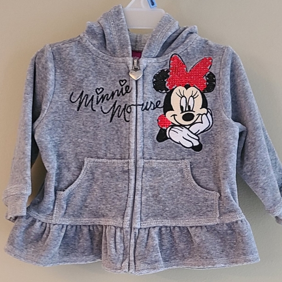 Disney Minnie Mouse grey embroidered velour zip up hoodie